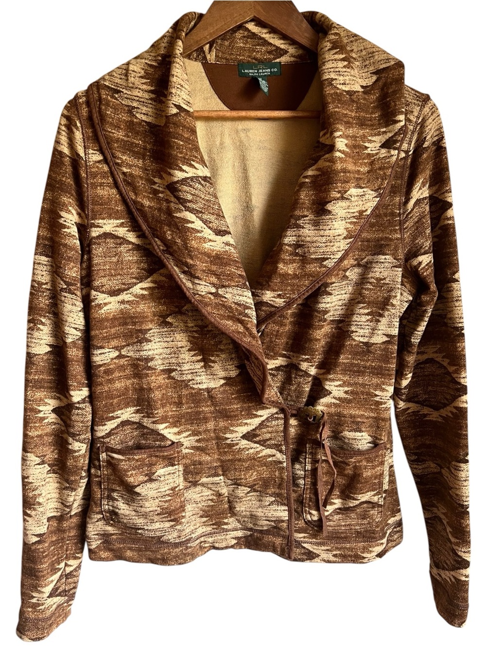 Lauren Ralph Lauren LRL Southwestern Aztec Print Wrap Jacket Cardigan Size M